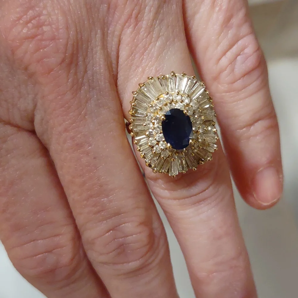 Levian 14kt yellow gold diamond blue sapphire ring - Picture 2 of 13